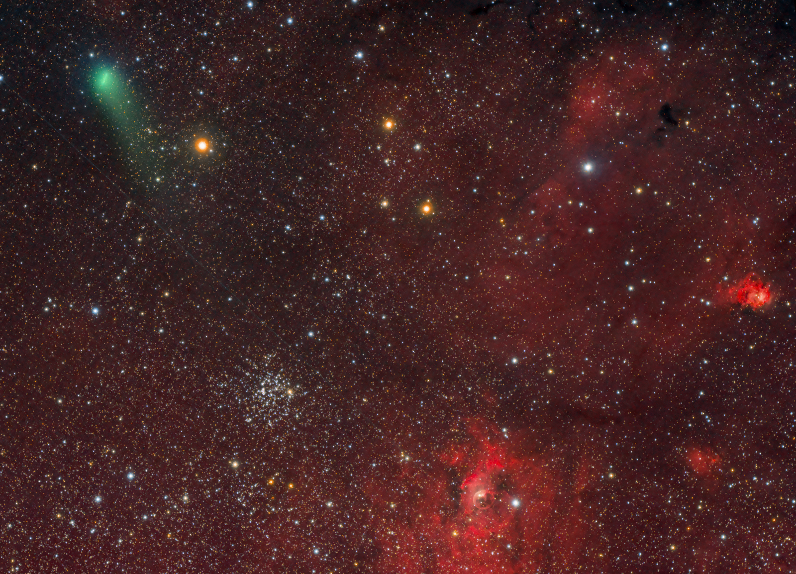 The comet Lemmon meets M52 and the Bubble Nebula