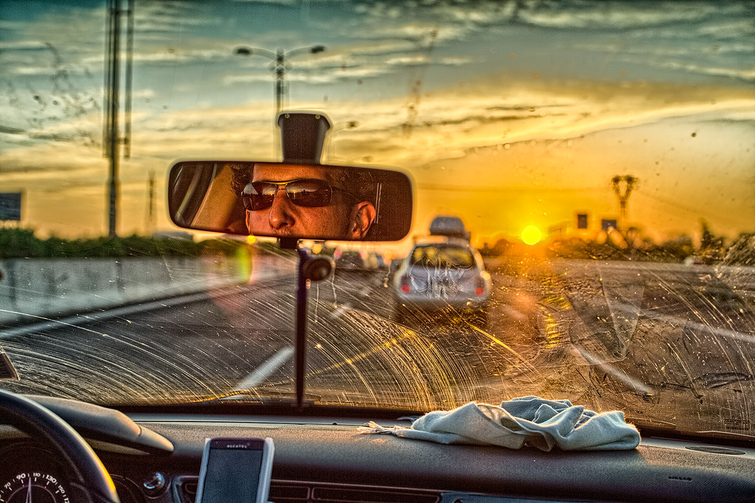 Sunset in the car