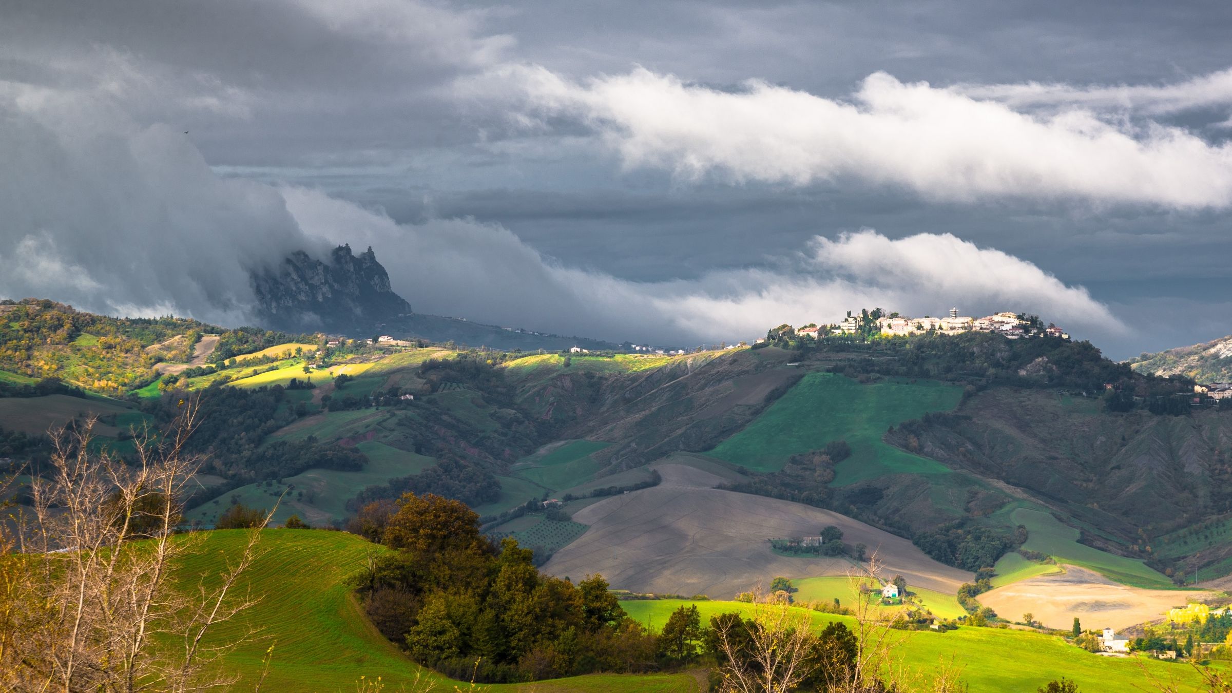 Mount Titano shrouded in fog