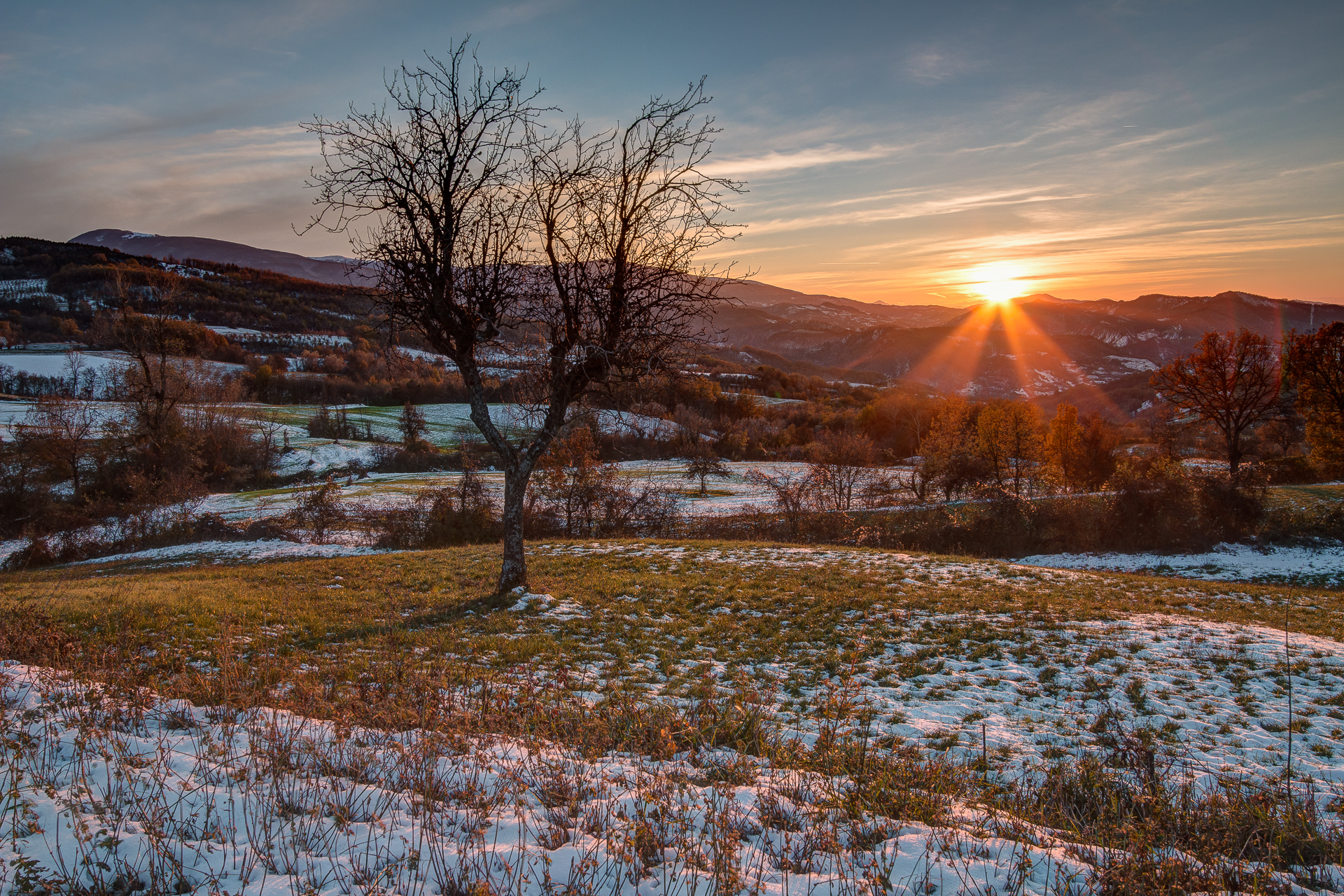 First snow at sunset