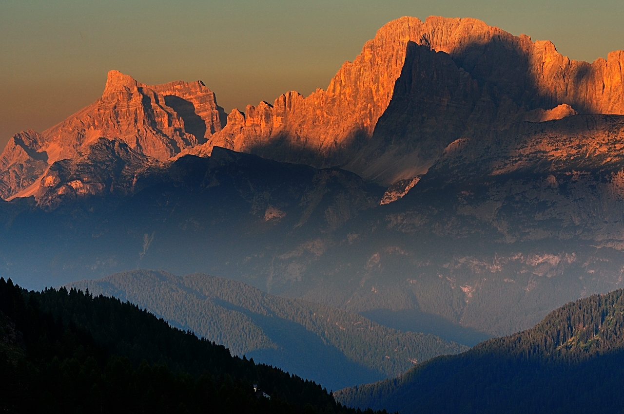 Civetta and Pelmo at sunset from Step valles