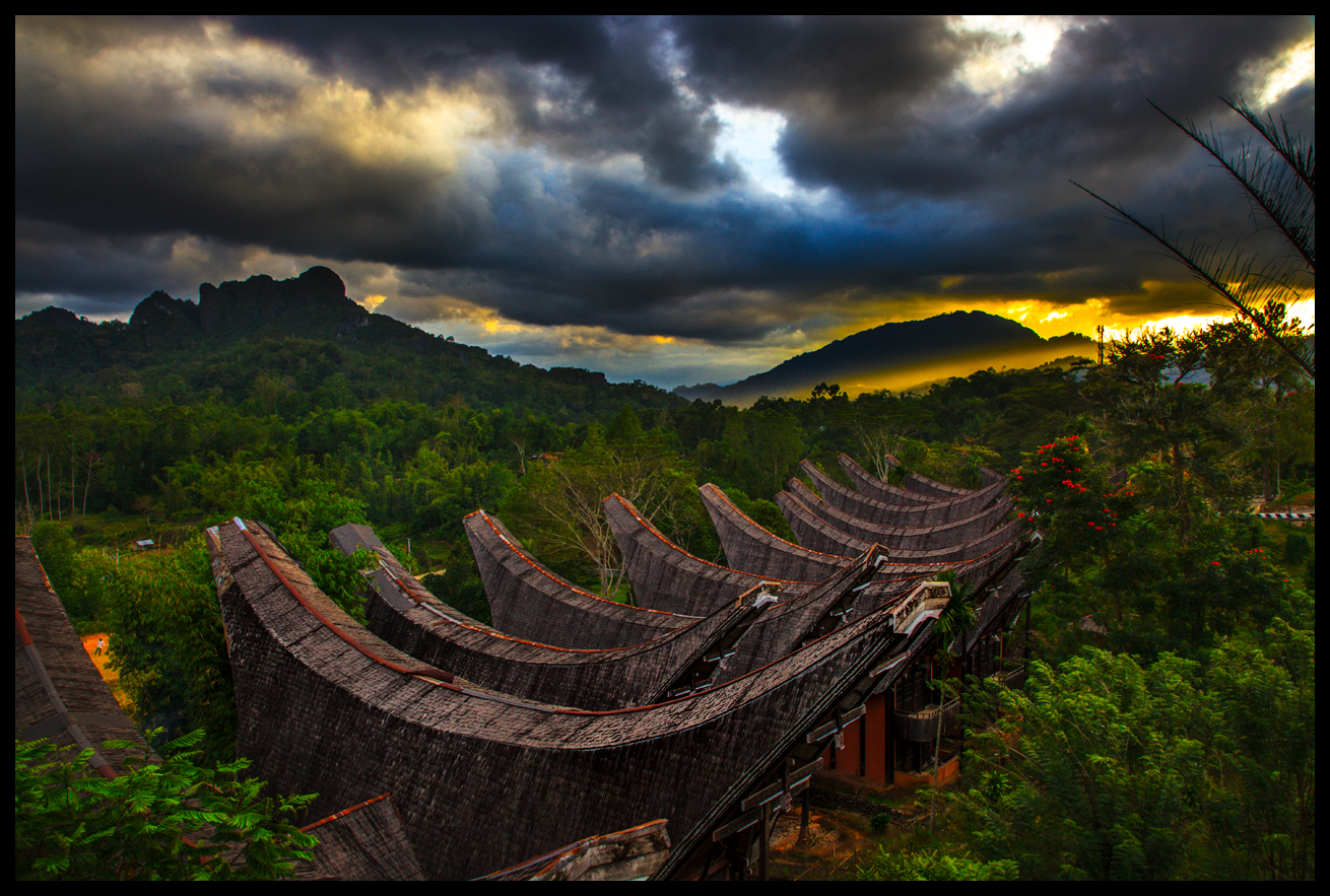 Toraja houses at sunset