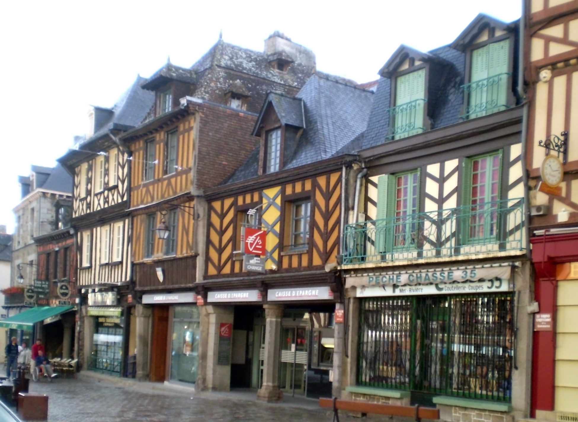 Features half-timbered houses in Combourg