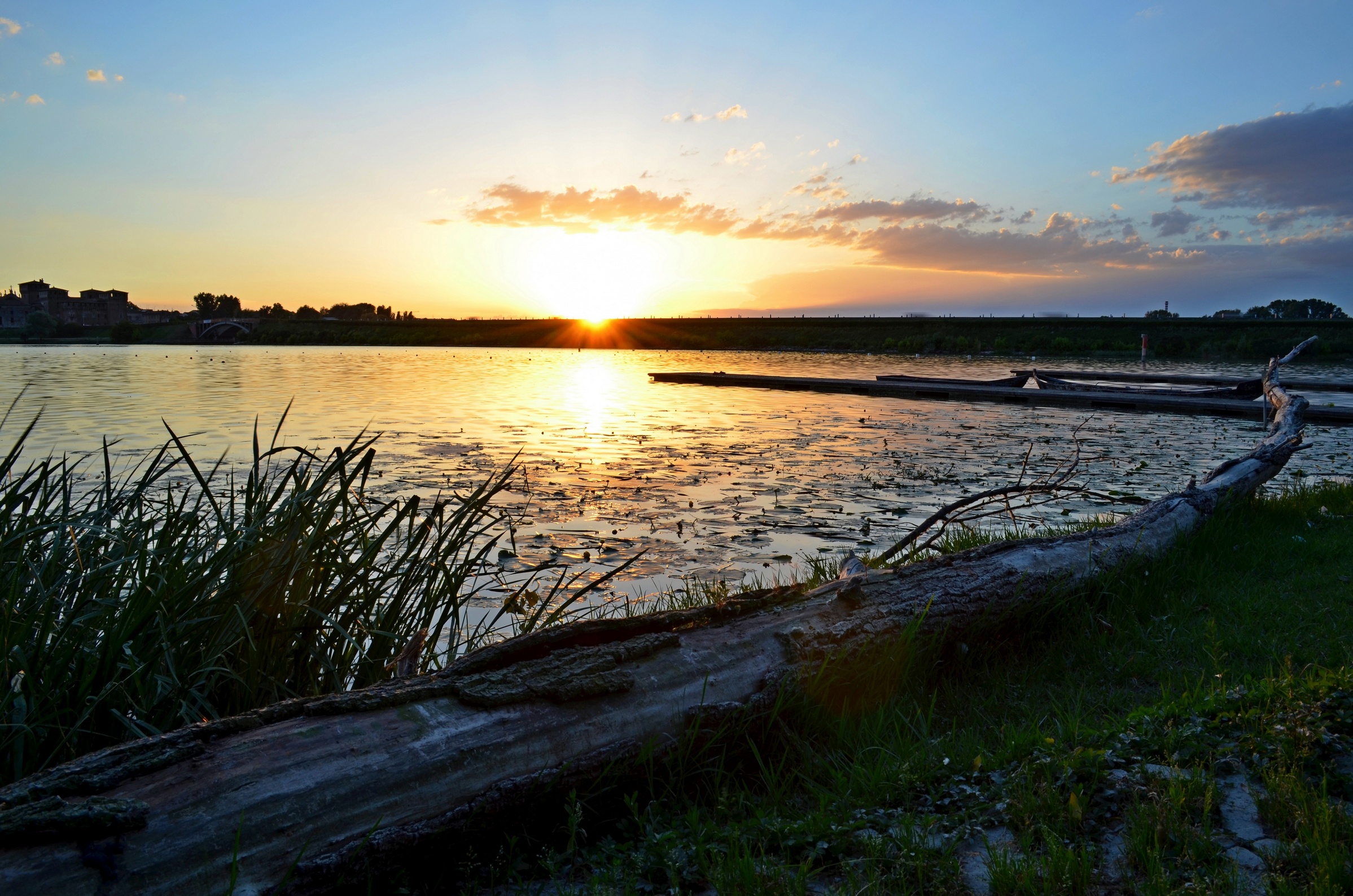 Sunset at the camp canoes