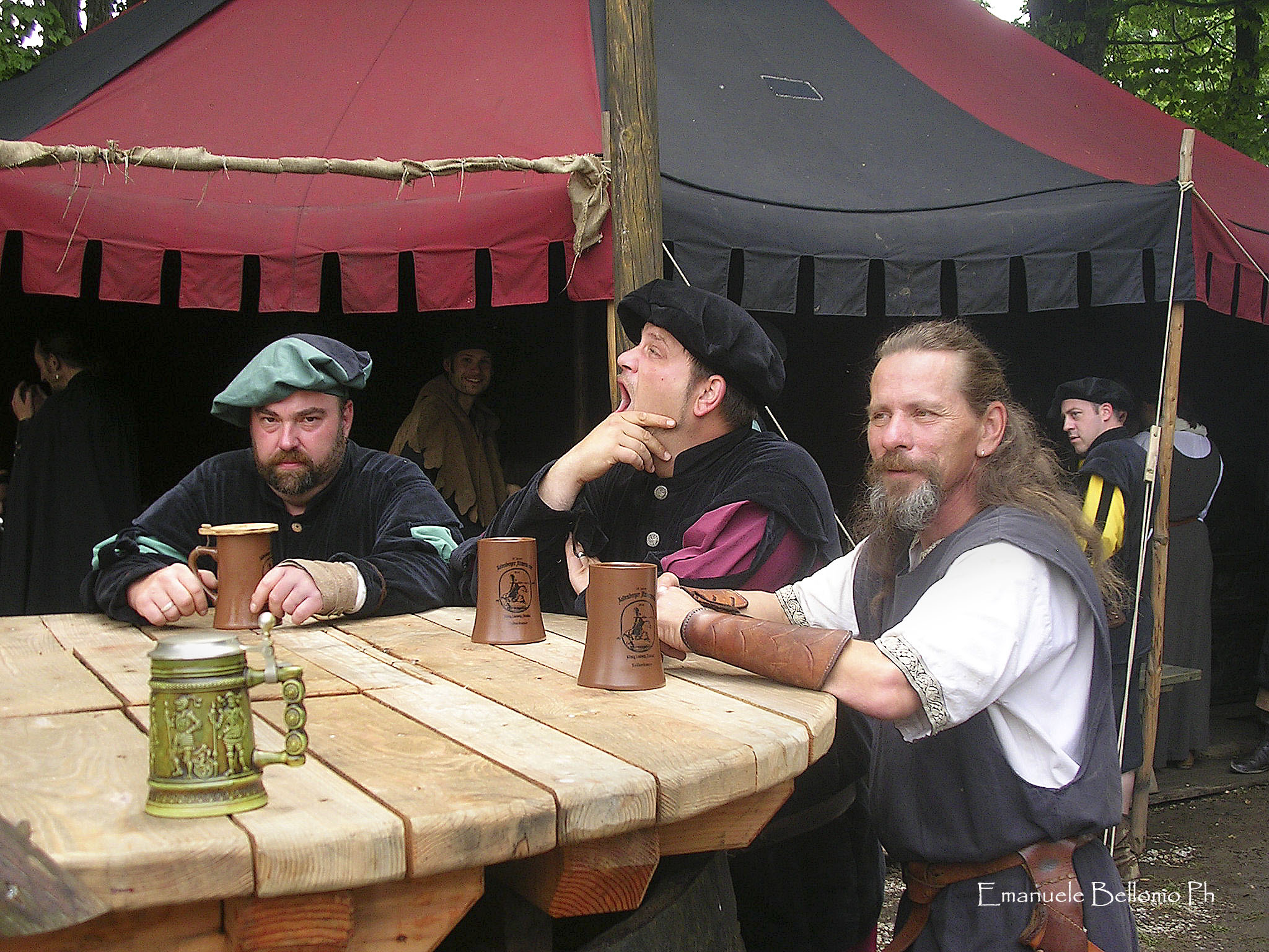 In front of a pint of beer